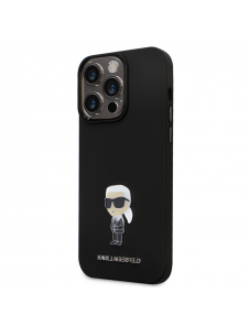 Karl Lagerfeld Flytande Silikon Metall Ikonik Fodral till iPhone 15 Pro Max Svart