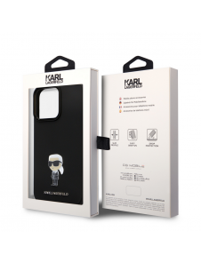 Karl Lagerfeld Flytande Silikon Metall Ikonik Fodral till iPhone 15 Pro Max Svart