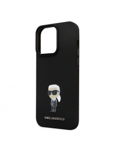 Karl Lagerfeld Flytande Silikon Metall Ikonik Fodral till iPhone 15 Pro Max Svart