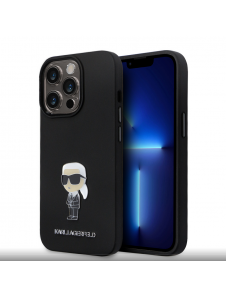 Karl Lagerfeld Flytande Silikon Metall Ikonik Fodral till iPhone 15 Pro Svart