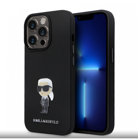 Karl Lagerfeld Flytande Silikon Metall Ikonik Fodral till iPhone 15 Pro Svart