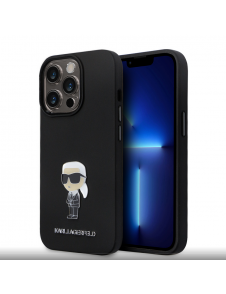Karl Lagerfeld Flytande Silikon Metall Ikonik Fodral till iPhone 15 Pro Svart