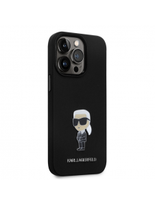 Karl Lagerfeld Flytande Silikon Metall Ikonik Fodral till iPhone 15 Pro Svart