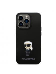 Karl Lagerfeld Flytande Silikon Metall Ikonik Fodral till iPhone 15 Pro Svart