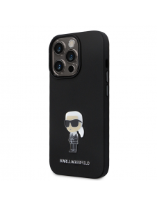 Karl Lagerfeld Flytande Silikon Metall Ikonik Fodral till iPhone 15 Pro Svart