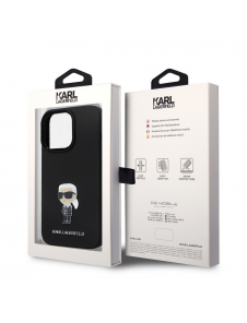 Karl Lagerfeld Flytande Silikon Metall Ikonik Fodral till iPhone 15 Pro Svart