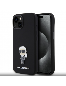 Karl Lagerfeld Flytande Silikon Metall Ikonik Fodral till iPhone 15 Svart