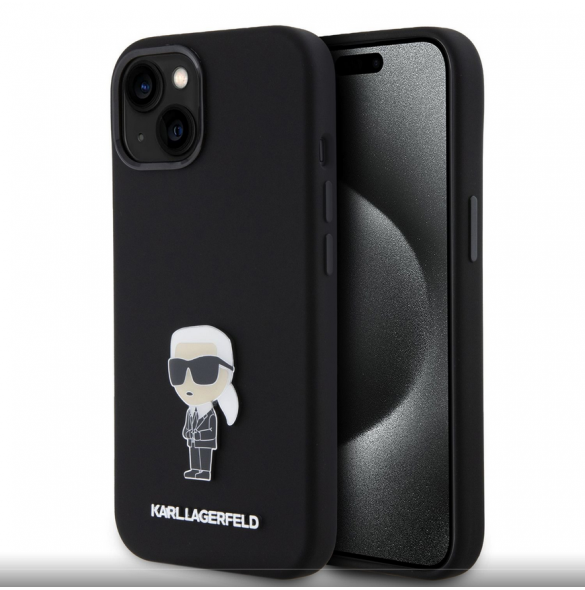 Karl Lagerfeld Flytande Silikon Metall Ikonik Fodral till iPhone 15 Svart