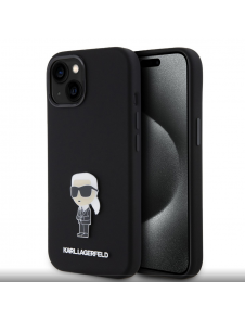 Karl Lagerfeld Flytande Silikon Metall Ikonik Fodral till iPhone 15 Svart