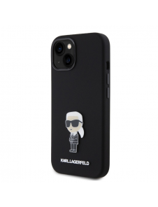 Karl Lagerfeld Flytande Silikon Metall Ikonik Fodral till iPhone 15 Svart