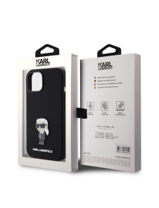 Karl Lagerfeld Flytande Silikon Metall Ikonik Fodral till iPhone 15 Svart