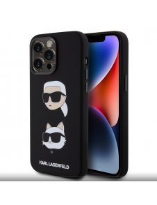 Karl Lagerfeld Flytande Silikon Karl och Choupette Heads Fodral till iPhone 15 Pro Max Svart