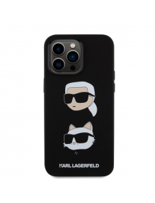 Karl Lagerfeld Flytande Silikon Karl och Choupette Heads Fodral till iPhone 15 Pro Max Svart