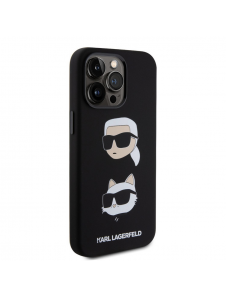 Karl Lagerfeld Flytande Silikon Karl och Choupette Heads Fodral till iPhone 15 Pro Max Svart