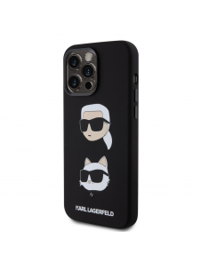 Karl Lagerfeld Flytande Silikon Karl och Choupette Heads Fodral till iPhone 15 Pro Max Svart
