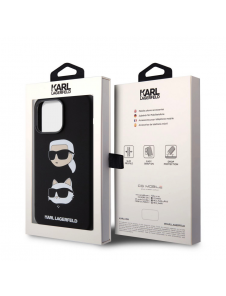Karl Lagerfeld Flytande Silikon Karl och Choupette Heads Fodral till iPhone 15 Pro Max Svart