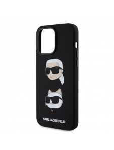 Karl Lagerfeld Flytande Silikon Karl och Choupette Heads Fodral till iPhone 15 Pro Max Svart