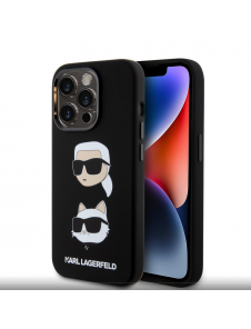 Karl Lagerfeld Flytande Silikon Karl och Choupette Heads Fodral till iPhone 15 Pro Svart