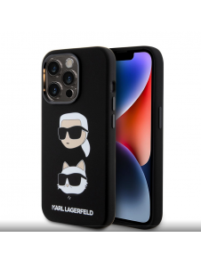 Karl Lagerfeld Flytande Silikon Karl och Choupette Heads Fodral till iPhone 15 Pro Svart