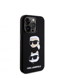 Karl Lagerfeld Flytande Silikon Karl och Choupette Heads Fodral till iPhone 15 Pro Svart