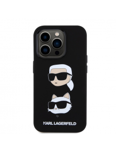 Karl Lagerfeld Flytande Silikon Karl och Choupette Heads Fodral till iPhone 15 Pro Svart