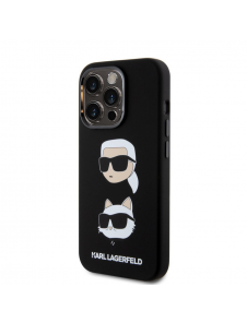 Karl Lagerfeld Flytande Silikon Karl och Choupette Heads Fodral till iPhone 15 Plus Svart