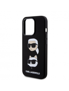 Karl Lagerfeld Flytande Silikon Karl och Choupette Heads Fodral till iPhone 15 Plus Svart