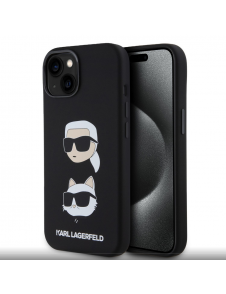 Karl Lagerfeld Flytande Silikon Karl och Choupette Heads Fodral till iPhone 15 Svart