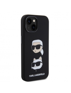 Karl Lagerfeld Flytande Silikon Karl och Choupette Heads Fodral till iPhone 15 Svart