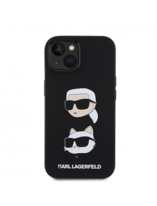 Karl Lagerfeld Flytande Silikon Karl och Choupette Heads Fodral till iPhone 15 Svart