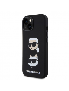 Karl Lagerfeld Flytande Silikon Karl och Choupette Heads Fodral till iPhone 15 Svart