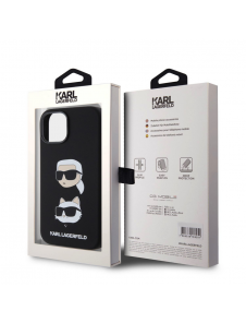 Karl Lagerfeld Flytande Silikon Karl och Choupette Heads Fodral till iPhone 15 Svart
