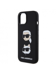 Karl Lagerfeld Flytande Silikon Karl och Choupette Heads Fodral till iPhone 15 Svart