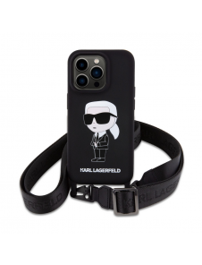 Karl Lagerfeld Flytande Silikon Crossbody Ikonik-fodral till iPhone 15 Pro Max Svart (skadat paket)