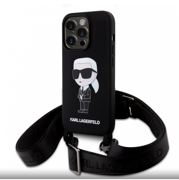 Karl Lagerfeld Flytande Silikon Crossbody Ikonik Fodral till iPhone 15 Pro Max Svart