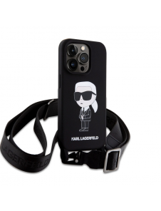 Karl Lagerfeld Flytande Silikon Crossbody Ikonik Fodral till iPhone 15 Pro Max Svart