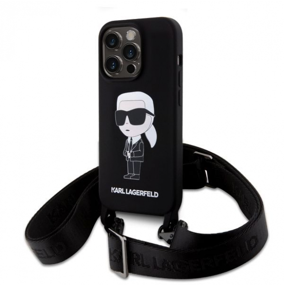 Karl Lagerfeld Flytande Silikon Crossbody Ikonik-fodral för iPhone 15 Pro Svart (skadat paket)