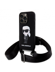 Karl Lagerfeld Flytande Silikon Crossbody Ikonik-fodral för iPhone 15 Pro Svart (skadat paket)