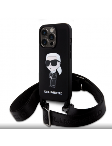 Karl Lagerfeld Flytande Silikon Crossbody Ikonik Fodral till iPhone 15 Pro Svart