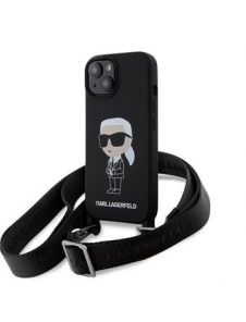 Karl Lagerfeld Flytande Silikon Crossbody Ikonik Fodral för iPhone 15 Svart (skadat paket)