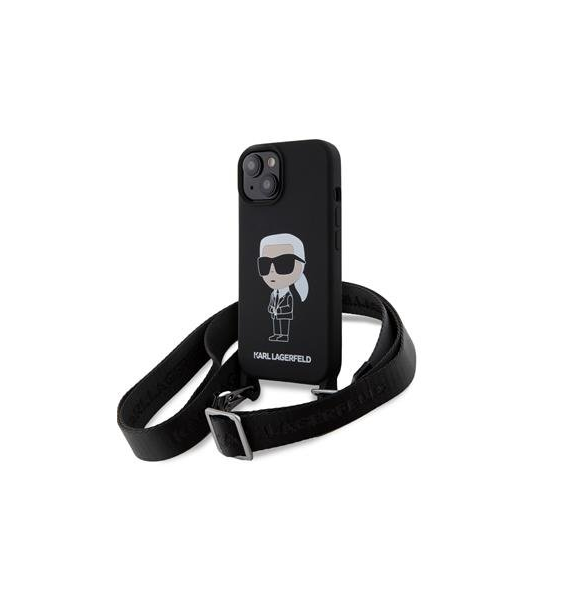 Karl Lagerfeld Flytande Silikon Crossbody Ikonik Fodral för iPhone 15 Svart (skadat paket)
