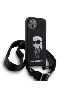 Karl Lagerfeld Flytande Silikon Crossbody Ikonik Fodral för iPhone 15 Svart (skadat paket)