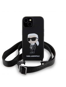 Karl Lagerfeld Flytande Silikon Crossbody Ikonik Fodral för iPhone 15 Svart (skadat paket)