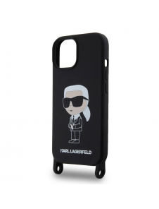 Karl Lagerfeld Flytande Silikon Crossbody Ikonik Fodral för iPhone 15 Svart (skadat paket)