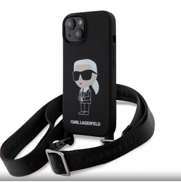 Karl Lagerfeld Flytande Silikon Crossbody Ikonik Fodral till iPhone 15 Svart