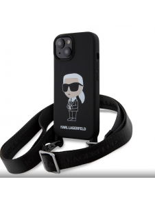 Karl Lagerfeld Flytande Silikon Crossbody Ikonik Fodral till iPhone 15 Svart