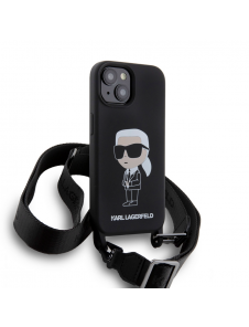 Karl Lagerfeld Flytande Silikon Crossbody Ikonik Fodral till iPhone 15 Svart