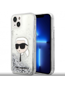 Karl Lagerfeld Liquid Glitter Karl Head Fodral till iPhone 15 Silver