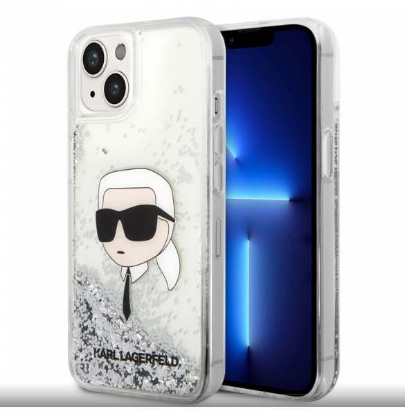Karl Lagerfeld Liquid Glitter Karl Head Fodral till iPhone 15 Silver