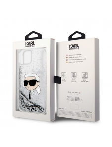 Karl Lagerfeld Liquid Glitter Karl Head Fodral till iPhone 15 Silver
